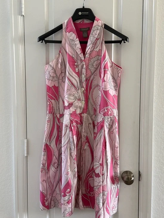 Kenar Pink Floral Sleeveless Button-Up Dress Size 8 100% Cotton - Picture 2 of 8